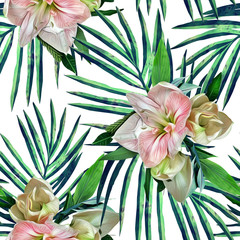 Amaryllis  seamless pattern. 