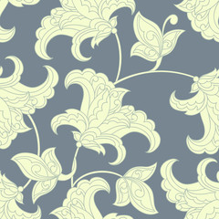 Fototapeta na wymiar elegance seamless pattern with ethnic flowers and leaf, vector floral illustration in vintage style