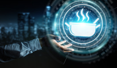 Businessman using application to order home made food online 3D rendering