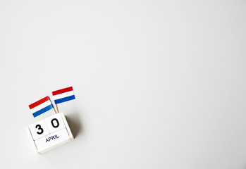 April 30 Wooden calendar Concept independence day of Netherlands and Netherlands national day.Copy space.