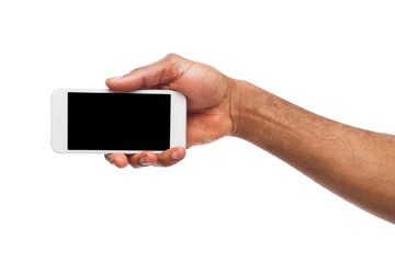 Hand holding mobile smartphone with blank screen