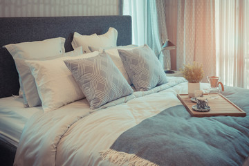 luxury bedroom style with set of pillows
