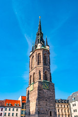 Fototapeta na wymiar View of Red Tower, Roter Turm, in Halle (Saale), Germany