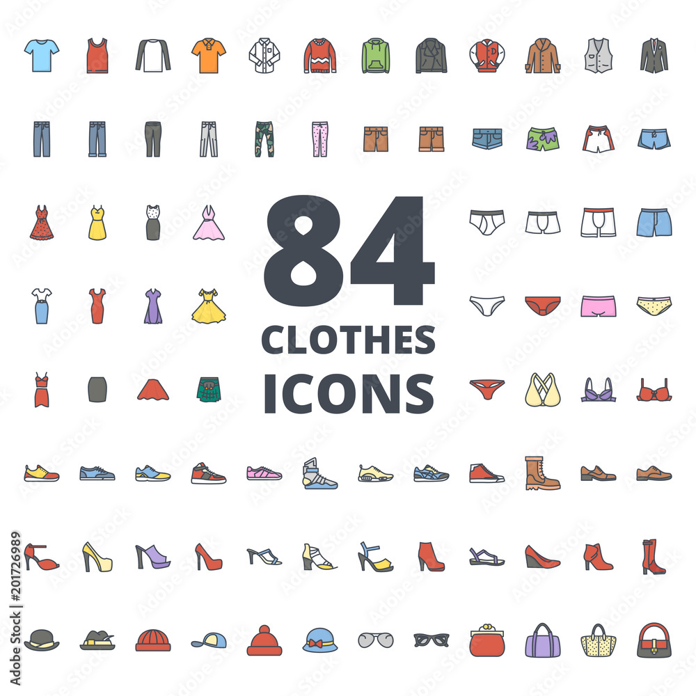 Wall mural clothes colored icon vector pack