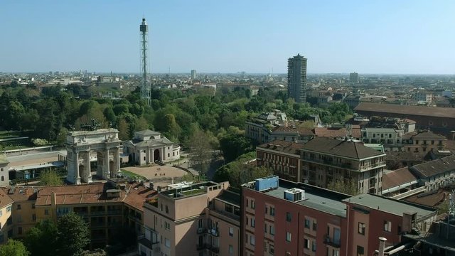Milan Peace Arch (Arco della Pace) aerial view from drone