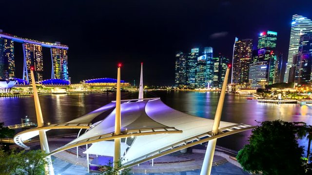 Night Cityscape Of Singapore 4K Time Lapse (pan shot)