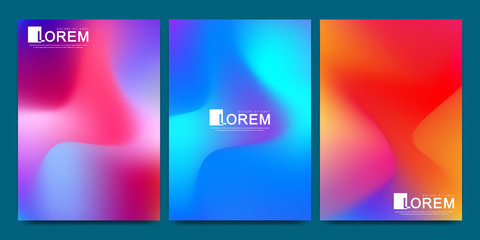 Fototapeta premium Vector design template in trendy vibrant gradient colors with abstract fluid shapes, paint splashes, ink drops. Futuristic posters, banners, brochure, flyer and cover designs. Abstract fluid 3d shapes