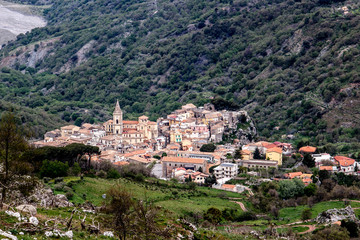 Fototapeta na wymiar View from the hills at Novara di Sicilia, little village at Province Messina, Sicily, Italy 
