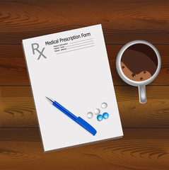medical prescription, fountain pen and tablets
