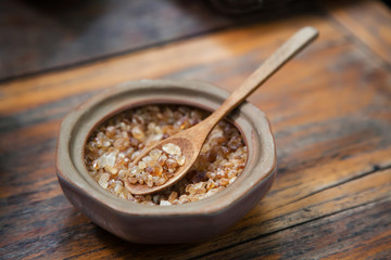 Brown Sugar with spoon at kitchen ready for cook food