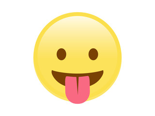 Fototapeta premium Isolated yellow smiley face flat icon with tongue out