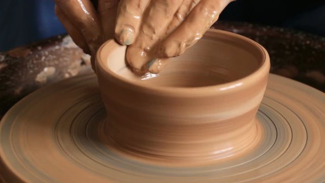 Neriyagi or nerikomi pottery colored clay. Creating jar or vase