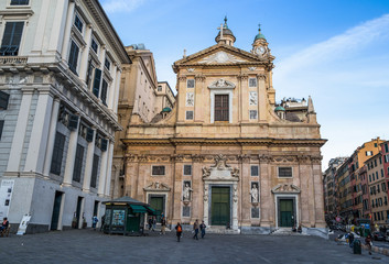 GENOA, iTALY, APRIL 16, 2018 - View of Jesus Church (Chiesa del Gesu) in the city of Genoa, Italy.