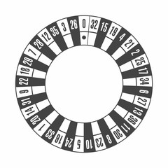 European roulette wheel in monochrome, black. Top view