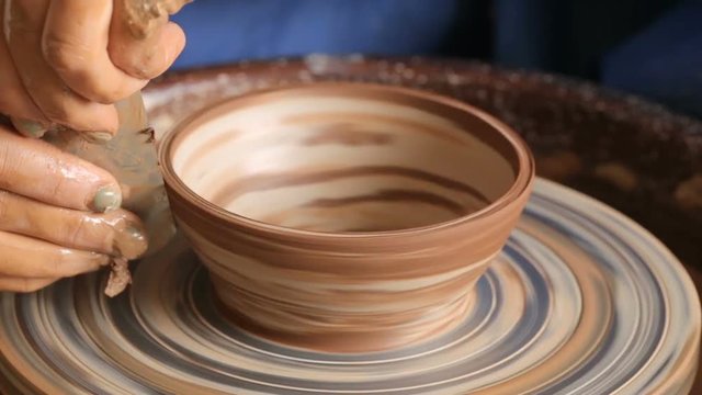 Neriyagi or nerikomi pottery colored clay. Creating jar or vase