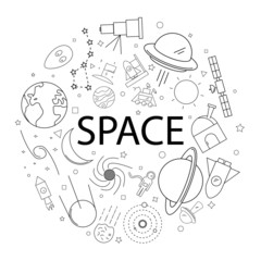 Vector space pattern with word. Space background