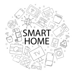 Vector smart home pattern with word. Smart home background