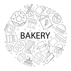 Vector bakery pattern with word. Bakery background