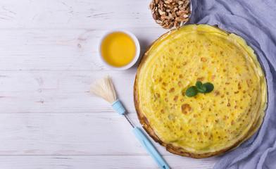 Stack of homemade thin pancakes