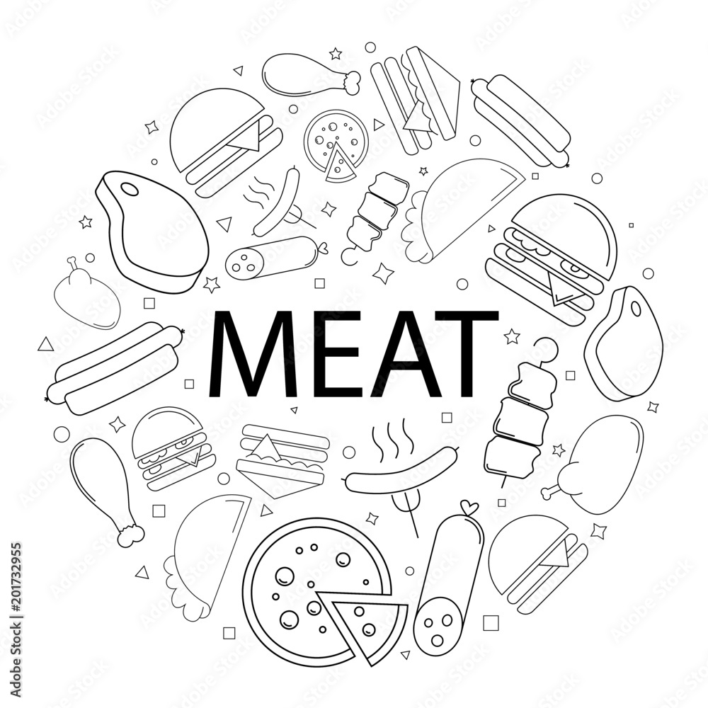 Wall mural Vector meat pattern with word. Meat background