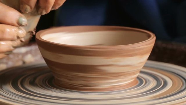 Neriyagi or nerikomi pottery colored clay. Creating jar or vase