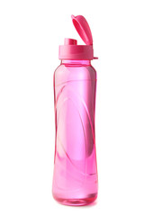 Pink water bottle isolated on white