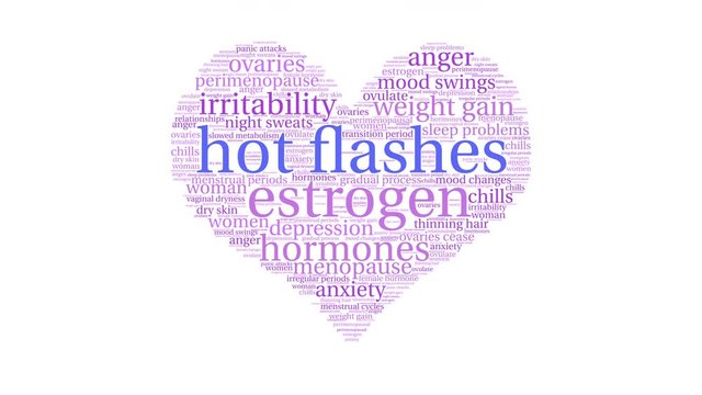 Hot Flashes animated word cloud on a white background. 
