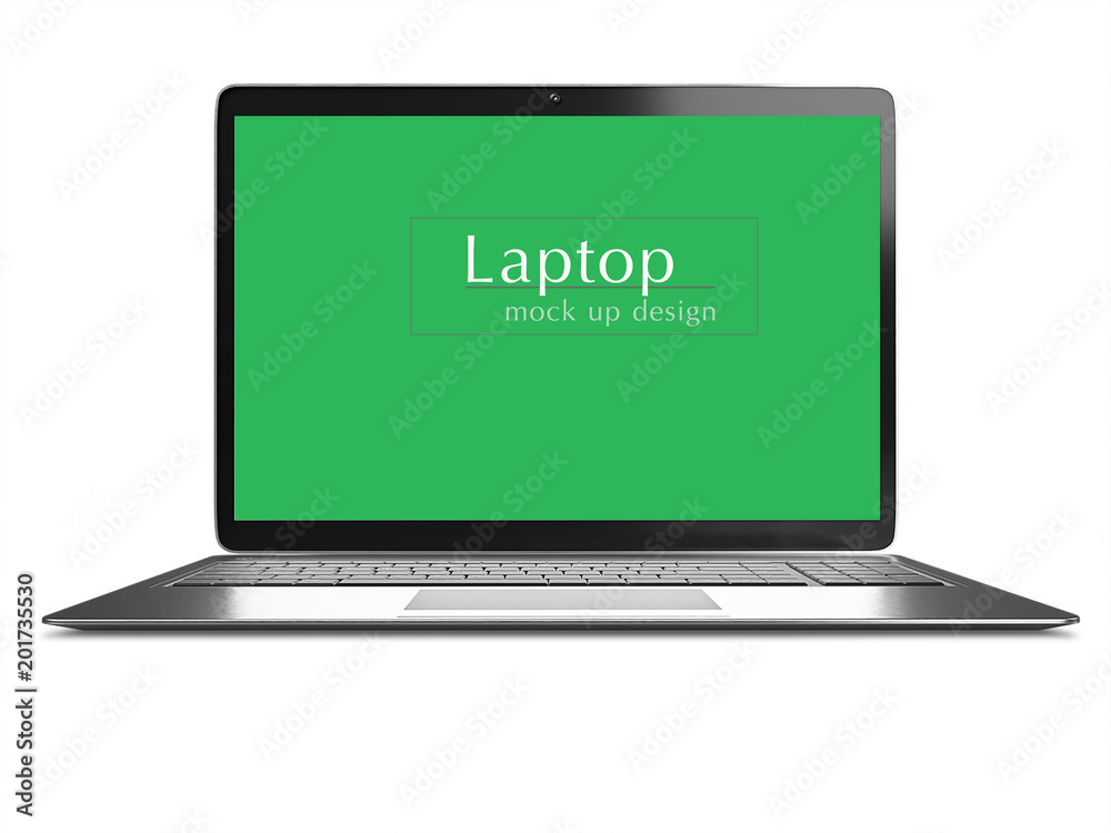 Poster Modern computer laptop isolated on white background with blank screen for mockup with cliping path
