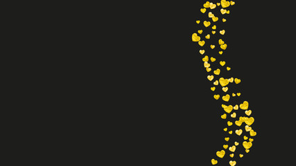 Bridal shower background with gold glitter hearts. Valentine day. Vector confetti. Hand drawn. Love theme for flyer, special business offer, promo. Wedding and bridal shower template with heart