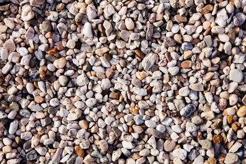 multi-colored light sunset granite white pebble stones texture background sea shore beach summer garden