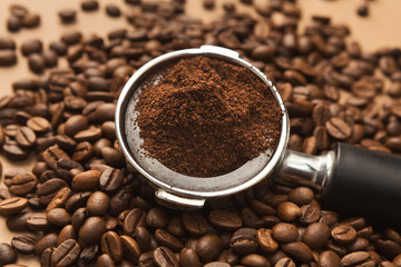 Coffee machine holder with ground roasted beans