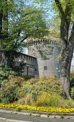 A turret tower belonging to the Sforza Castle in Milan, Italy, built in the 15th century by Francesco Sforza, Duke of Milan.