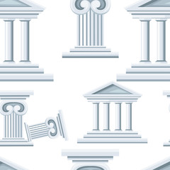 Obraz premium Seamless pattern of greek temple and column. Bank icon. Flat style design. Vector illustration isolated on white background. Web site page and mobile app