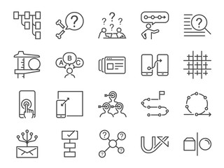 UX icon set. Included the icons as user experience, flow, prototype, agile, grid system, target, solution, procedure and more
