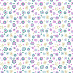 Seamless gentle floral pattern in cartoon style. Seamless texture with flowers, vector. Cute illustration for greeting cards, wallpaper, stationery, fabric, baby products and more