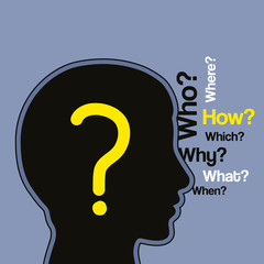 Silhouette human head with a lot of questions. Vector.