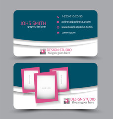 Business card template. Flat vector design. Creative horizontal template. Vector illustration. Blue and pink color.