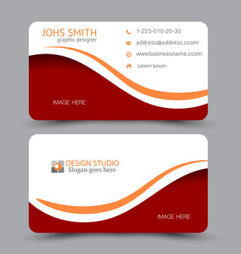 Business card template. Flat vector design. Creative horizontal template.  Vector illustration. Red and orange color. Stock Vector | Adobe Stock
