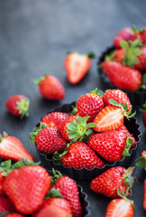 Fresh ripe strawberry on dark background