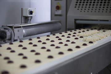 Industrial line for baking cookies. Wholesale professional production of culinary products