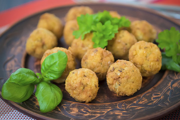 Traditional jewish and middle eastern dish. Falafel. Israeli cuisine concept.