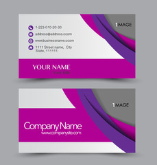 Business card set template for business identity corporate style. Vector illustration. Pink and purple color.