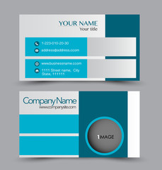 Business card set template for business identity corporate style. Vector illustration. Blue color.