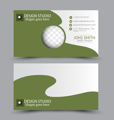 Business card set template for business identity corporate style. Vector illustration. Green color.