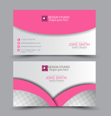 Business card set template for business identity corporate style. Vector illustration. Pink color.