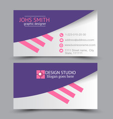 Business card set template for business identity corporate style. Vector illustration. Purple and pink color.