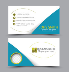 Business card set template for business identity corporate style. Vector illustration. Blue and green color.
