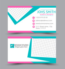 Fototapeta premium Business card set template for business identity corporate style. Vector illustration. Green and pink color.