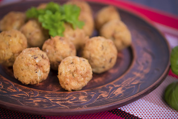 Traditional jewish and middle eastern dish. Falafel. Israeli cuisine concept.