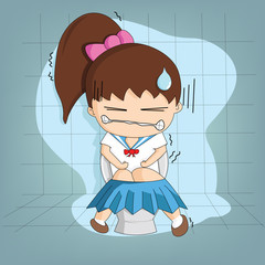 Student girl need to take a dump in the restroom
